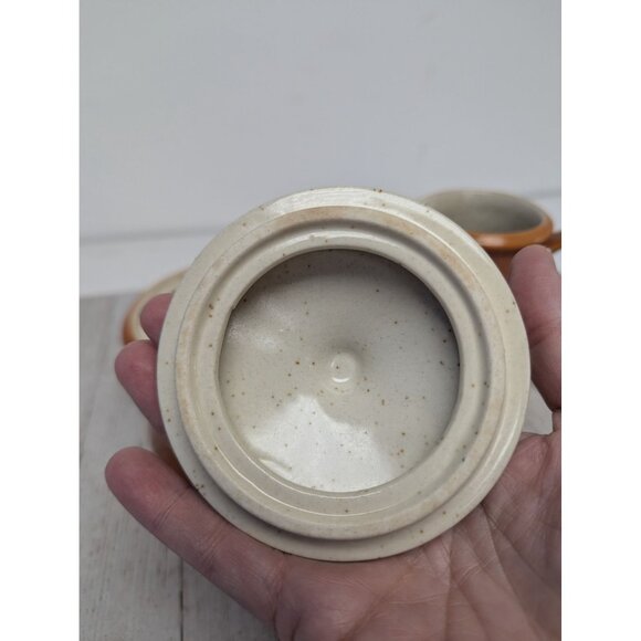 Imperial W. Dalton Stoneware Creamer Sugar w lid Set Speckled Tangerine Vintage - Picture 4 of 12